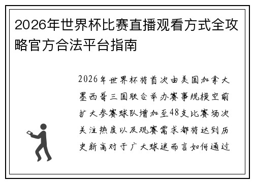2026年世界杯比赛直播观看方式全攻略官方合法平台指南