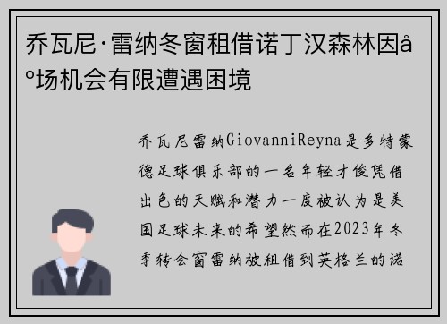 乔瓦尼·雷纳冬窗租借诺丁汉森林因出场机会有限遭遇困境